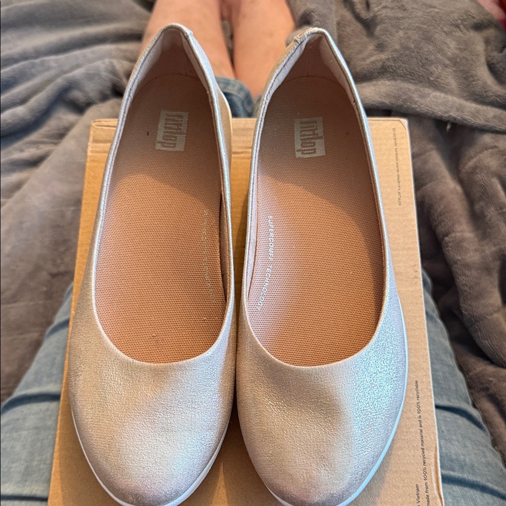 Fitflop Gold Shimmer Supercomff Superballerina Ballet Flats